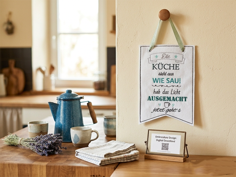 Preview: Wimpel - Die Küche sieht aus wie Sau Spruch - ITH-Stickdatei